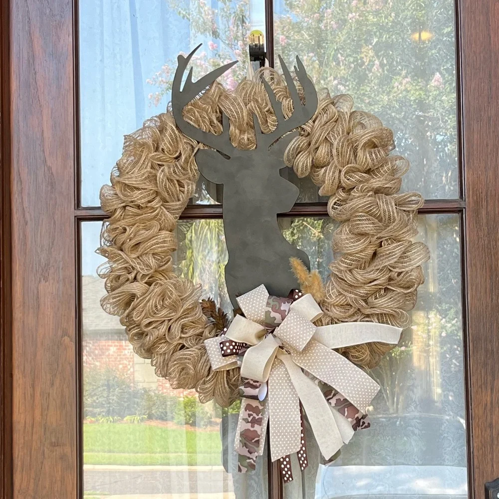 NWOT Custom Polypro Deco Mesh Rustic Deer Wreath